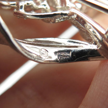 925 Sterling Silver Vintage Real Clear Quartz Leaf Pin Brooch