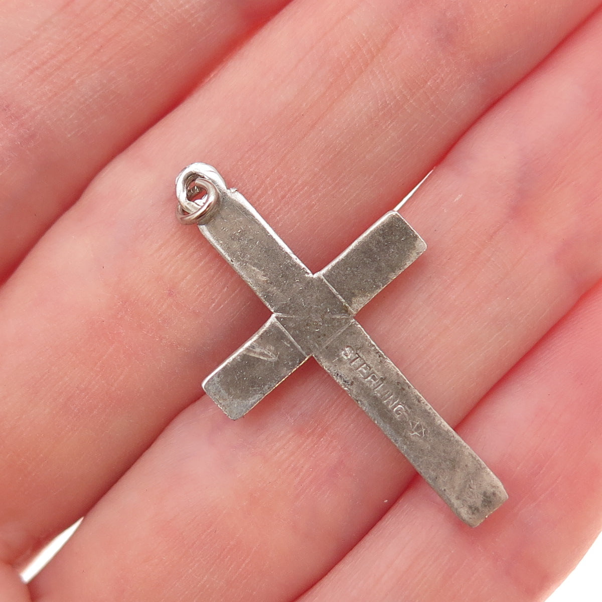 Vargas 925 Sterling Silver Antique Art Deco Cross Oxidized Charm Pendant