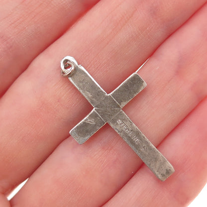 Vargas 925 Sterling Silver Antique Art Deco Cross Oxidized Charm Pendant