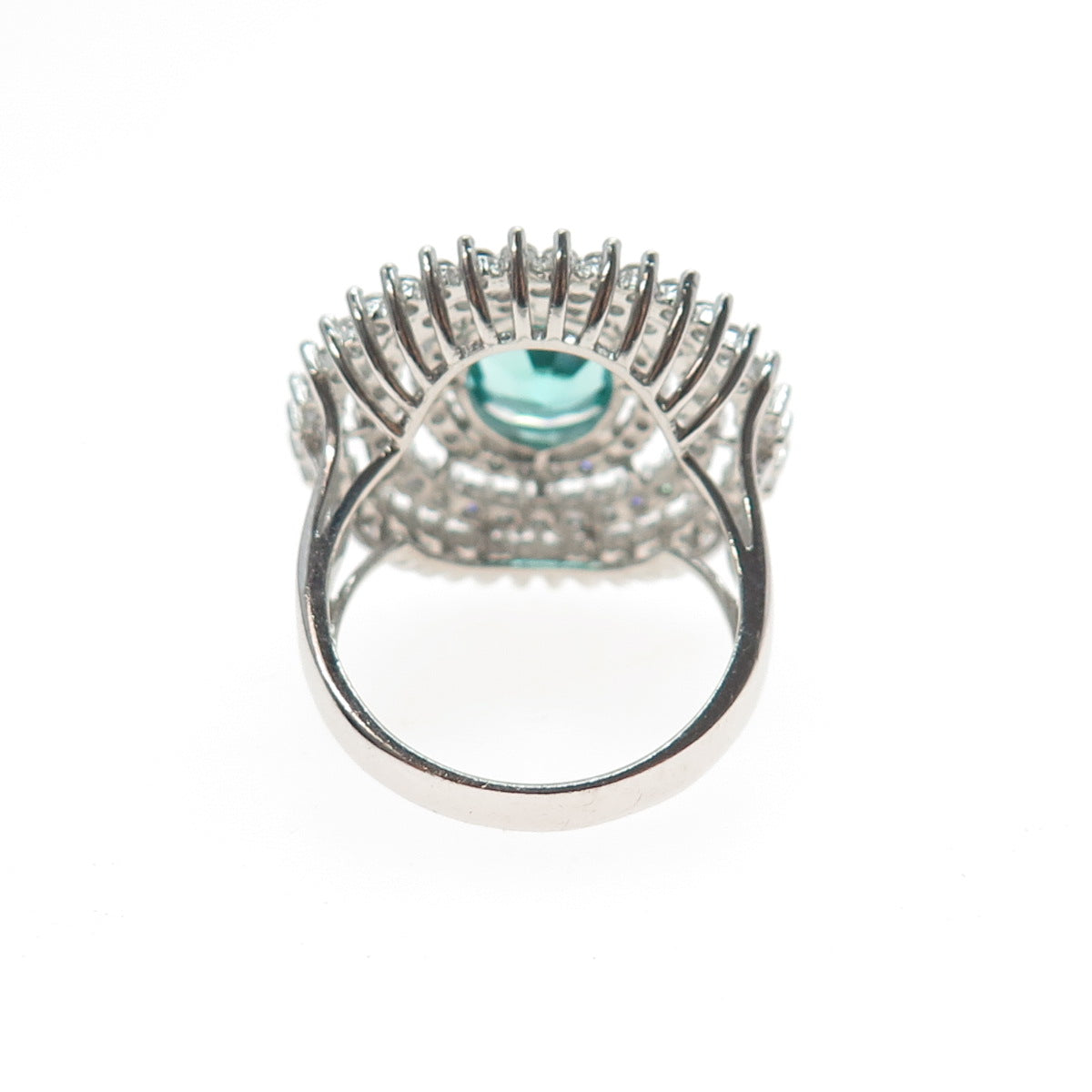 925 Sterling Silver Oval-Cut Paraiba & White C Z Bohemian Ring Size 8.25