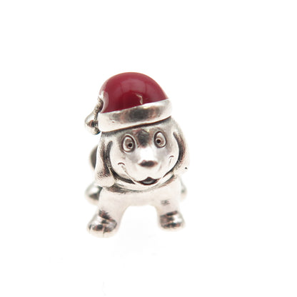 PANDORA 925 Sterling Silver Enamel Christmas Puppy Dog Slide Bead Charm