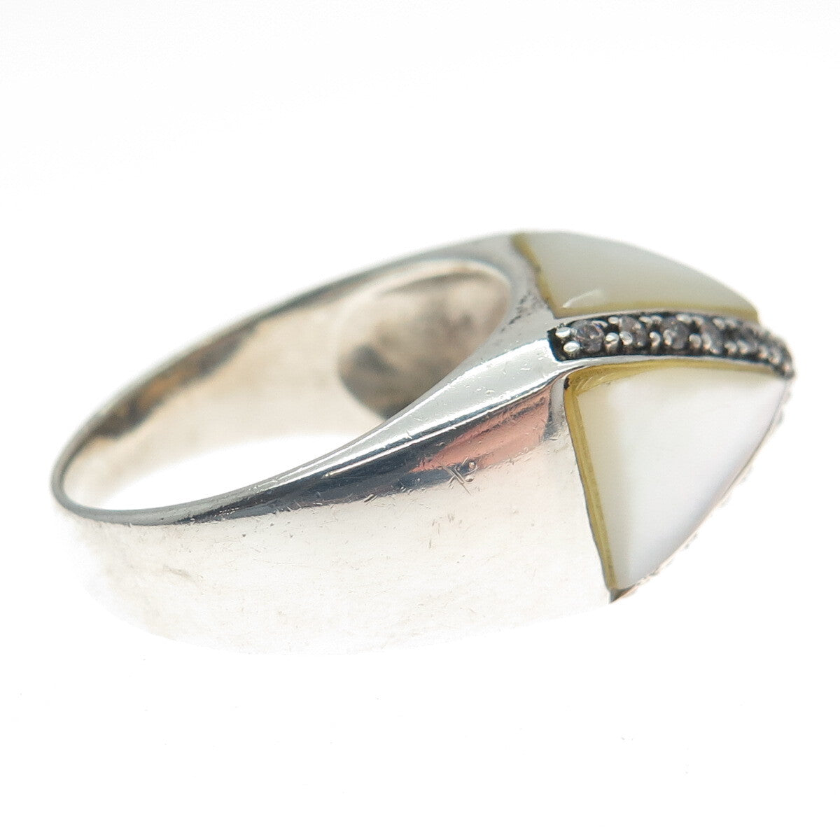 CHAPAL ZENRAY 925 Sterling Silver Vintage MOP & C Z Cross Dome Ring Size 8