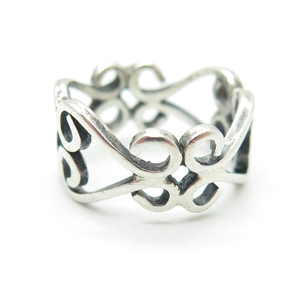 925 Sterling Silver Vintage Swirl Modernist Band Ring Size 4.75