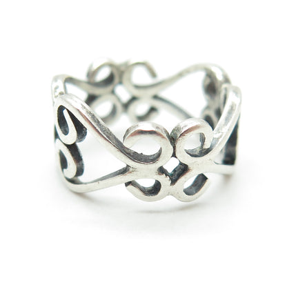 925 Sterling Silver Vintage Swirl Modernist Band Ring Size 4.75