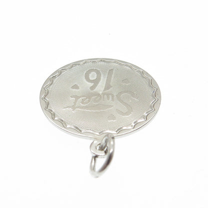 925 Sterling Silver Vintage Sweet 16 Round Tag Charm Pendant