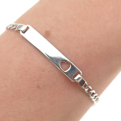 925 Sterling Silver Vintage Italy Heart Curb Link ID Bracelet 5.75"