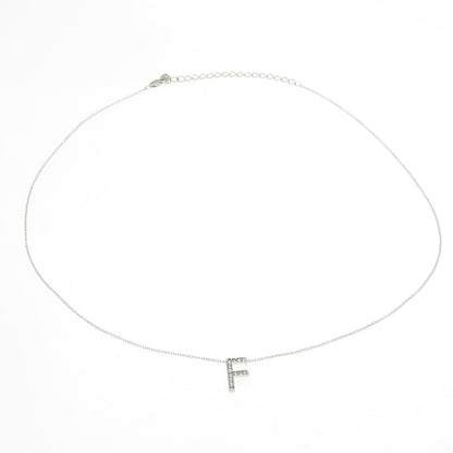 925 Sterling Silver C Z Letter "F" Initial Rolo Chain Necklace 16-18"