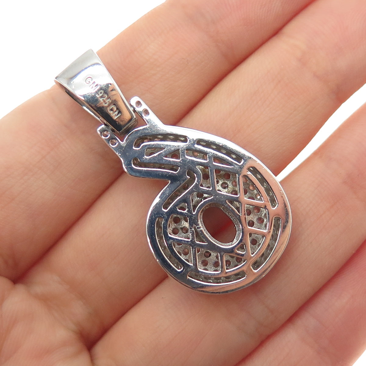 925 Sterling Silver Round-Cut C Z Lucky Number 6 Charm Pendant
