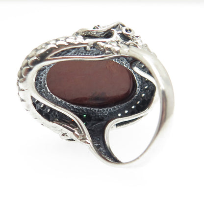 925 Sterling Silver Vintage Jasper Chrome Diopside Garnet & C Z Ring Size 8.25