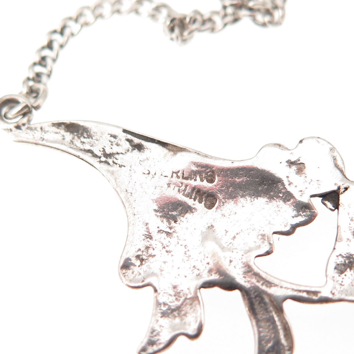 925 Sterling Silver Vintage Floral Cuban Chain Necklace 16" (missing lock loop)