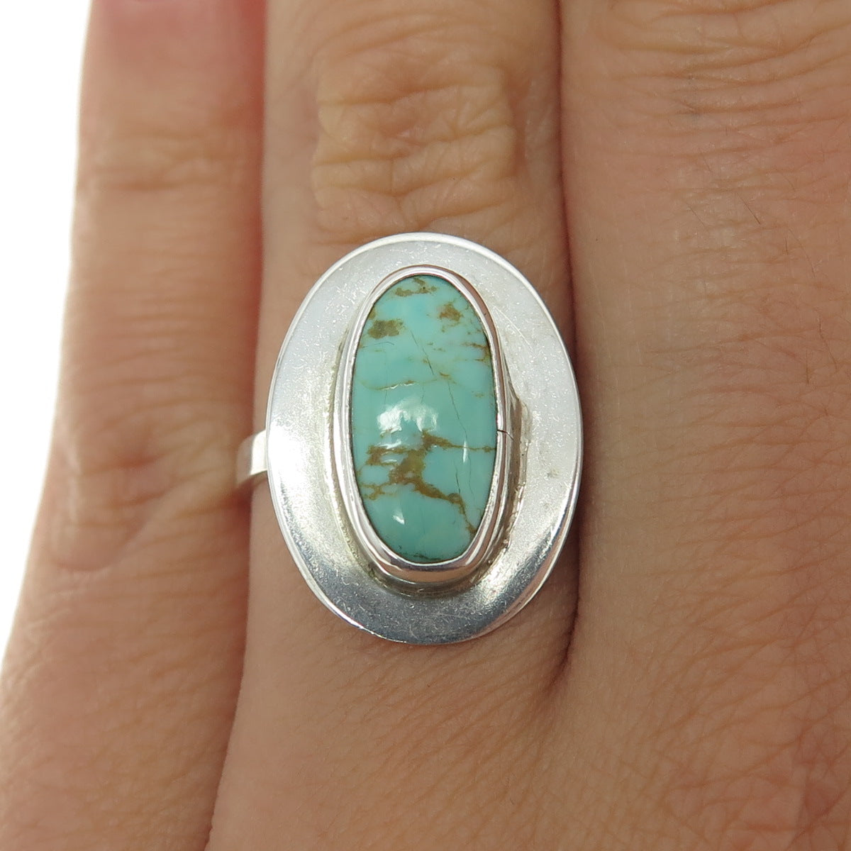 DL GARCIA Old Pawn Sterling Silver Lone Mountain Turquoise Tribal Ring Size 7