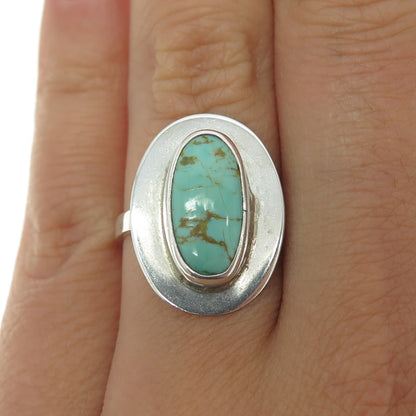 DL GARCIA Old Pawn Sterling Silver Lone Mountain Turquoise Tribal Ring Size 7