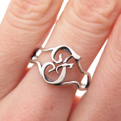 BEAU 925 Sterling Silver Vintage Letter F Initial Adjustable Ring Size 8.5