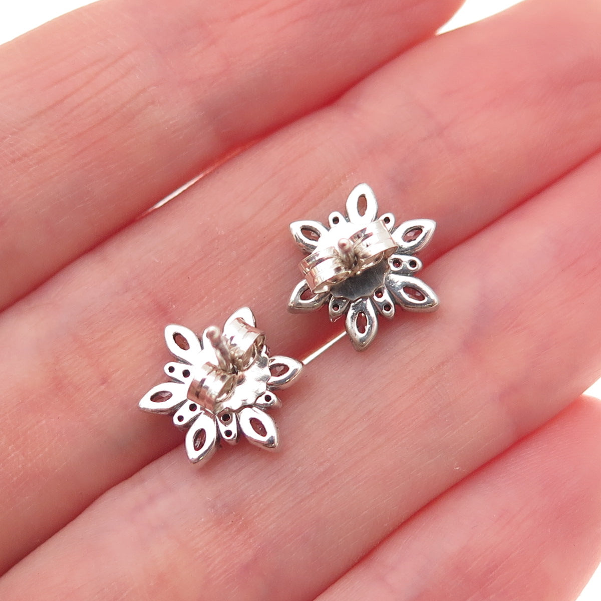 Pandora 925 Sterling Silver White & Blue C Z Sparkling Snowflake Stud Earrings
