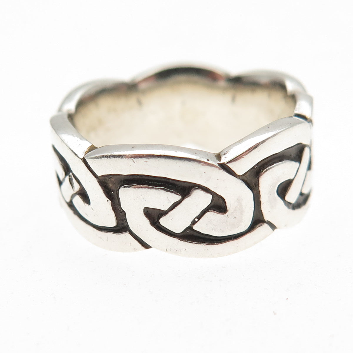925 Sterling Silver Vintage Celtic Knot Oxidized Band Ring Size 8.5