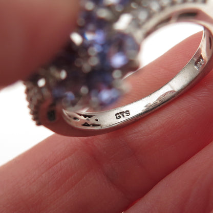 Chuck Clemency 925 Sterling Silver Real Tanzanite & White Topaz Ring Size 8.25