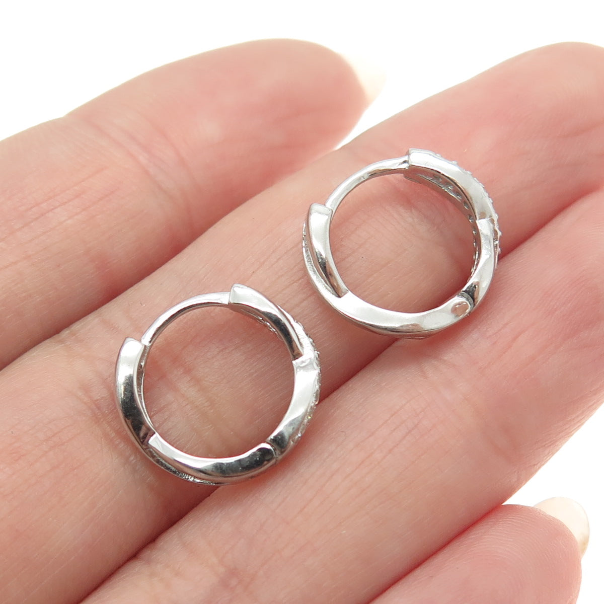 925 Sterling Silver Round-Cut Shaped C Z Infinity Huggie Earrings