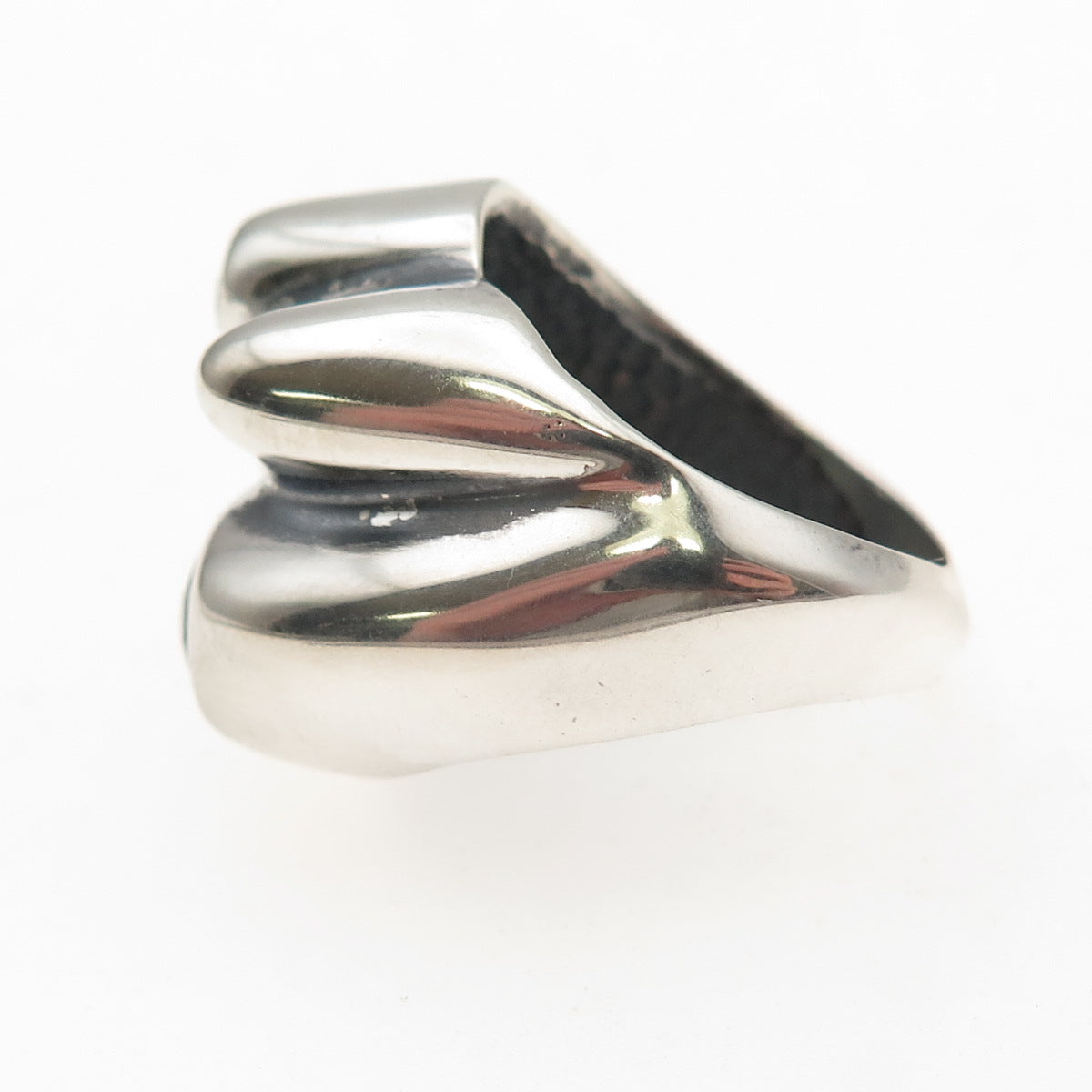 925 Sterling Silver Vintage Green & White C Z Modernist Ring Size 7.25