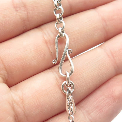 925 Sterling Silver Blue Topaz Gem Ornate Pendant Rolo Chain Necklace 18"