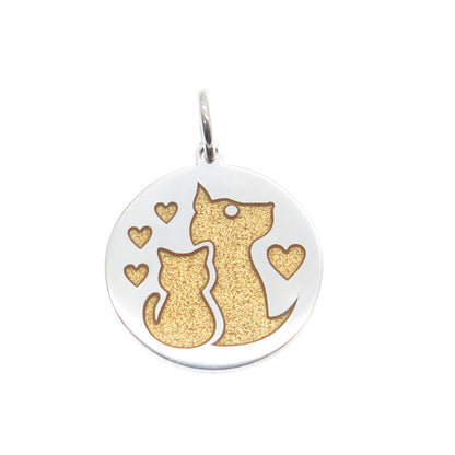 925 Sterling Silver Enamel Dog & Cat Friendship Round Minimalist Charm Pendant