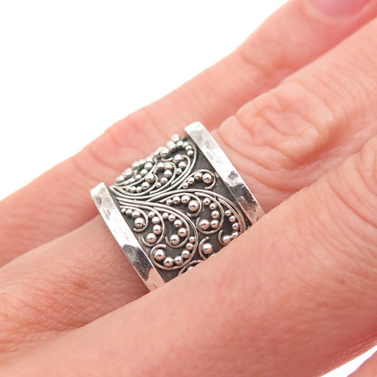 Lois Hill 925 Sterling Silver Vintage Granulated Scroll Wide Band Ring Size 6.5