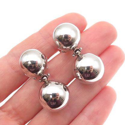 925 Sterling Silver Vintage Italy Modernist Ball Beaded Omega Back Earrings