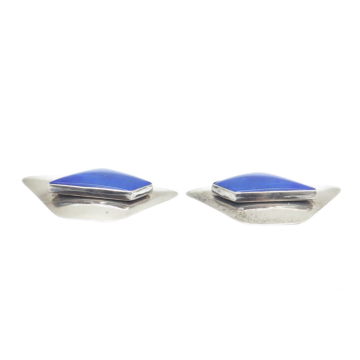 SAM LOVATO Old Pawn 925 Sterling Silver Vintage Lapis Tribal Clip On Earrings