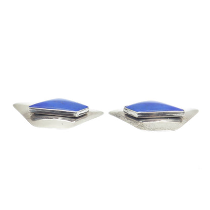 SAM LOVATO Old Pawn 925 Sterling Silver Vintage Lapis Tribal Clip On Earrings