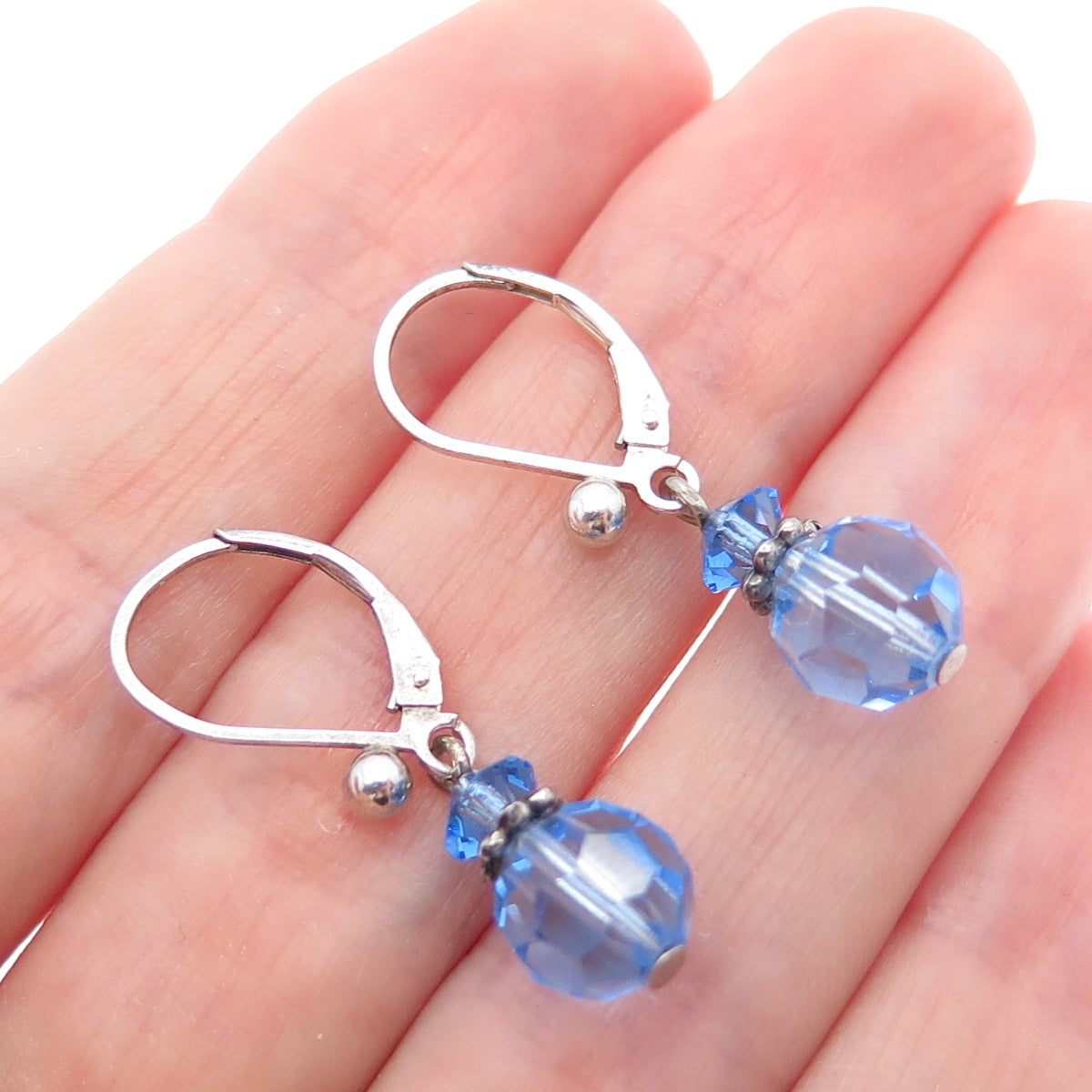 925 Sterling Silver Blue Crystal Dangle Earrings