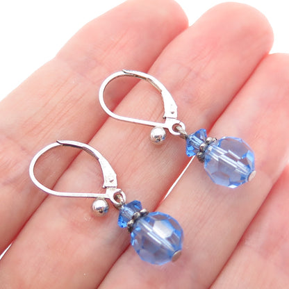 925 Sterling Silver Blue Crystal Dangle Earrings