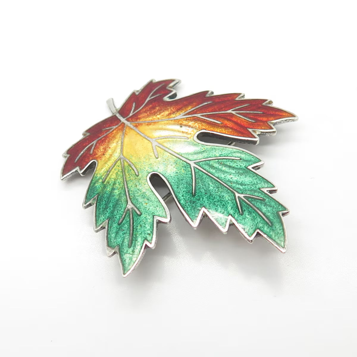 925 Sterling Silver Vintage Enamel Canadian Maple Leaf Pin Brooch