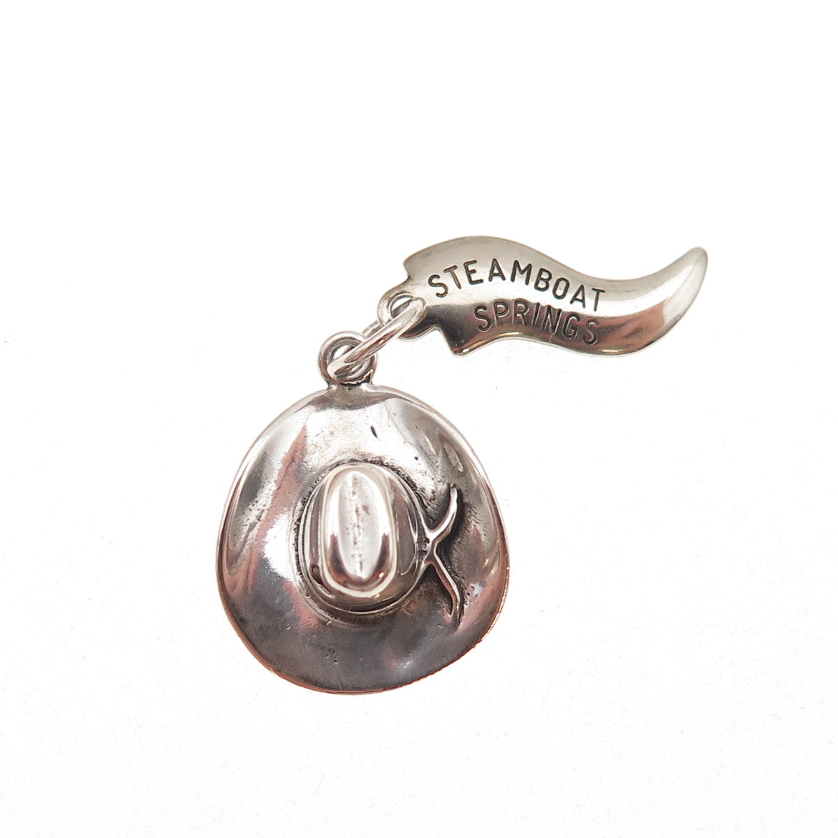 925 Sterling Silver Vintage Steamboat Springs Cowboy Hat Charm Pendant