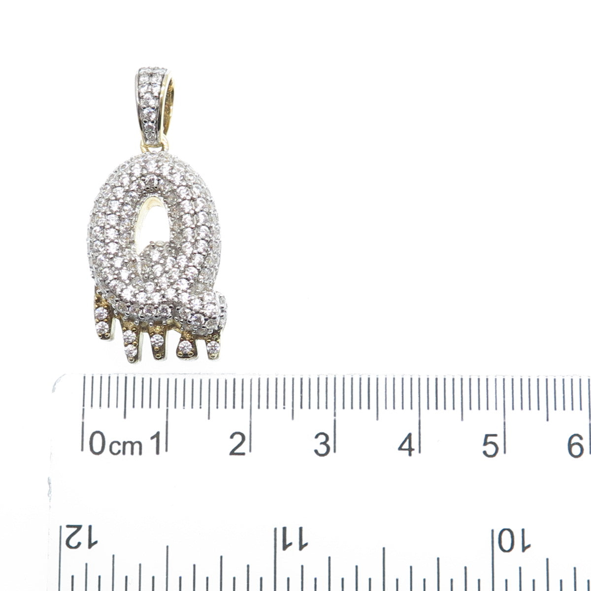 925 Sterling Silver Gold Plated Round-Cut Shaped C Z Letter Q Sparkle Pendant