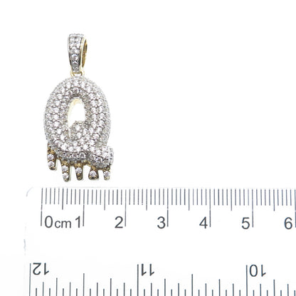 925 Sterling Silver Gold Plated Round-Cut Shaped C Z Letter Q Sparkle Pendant