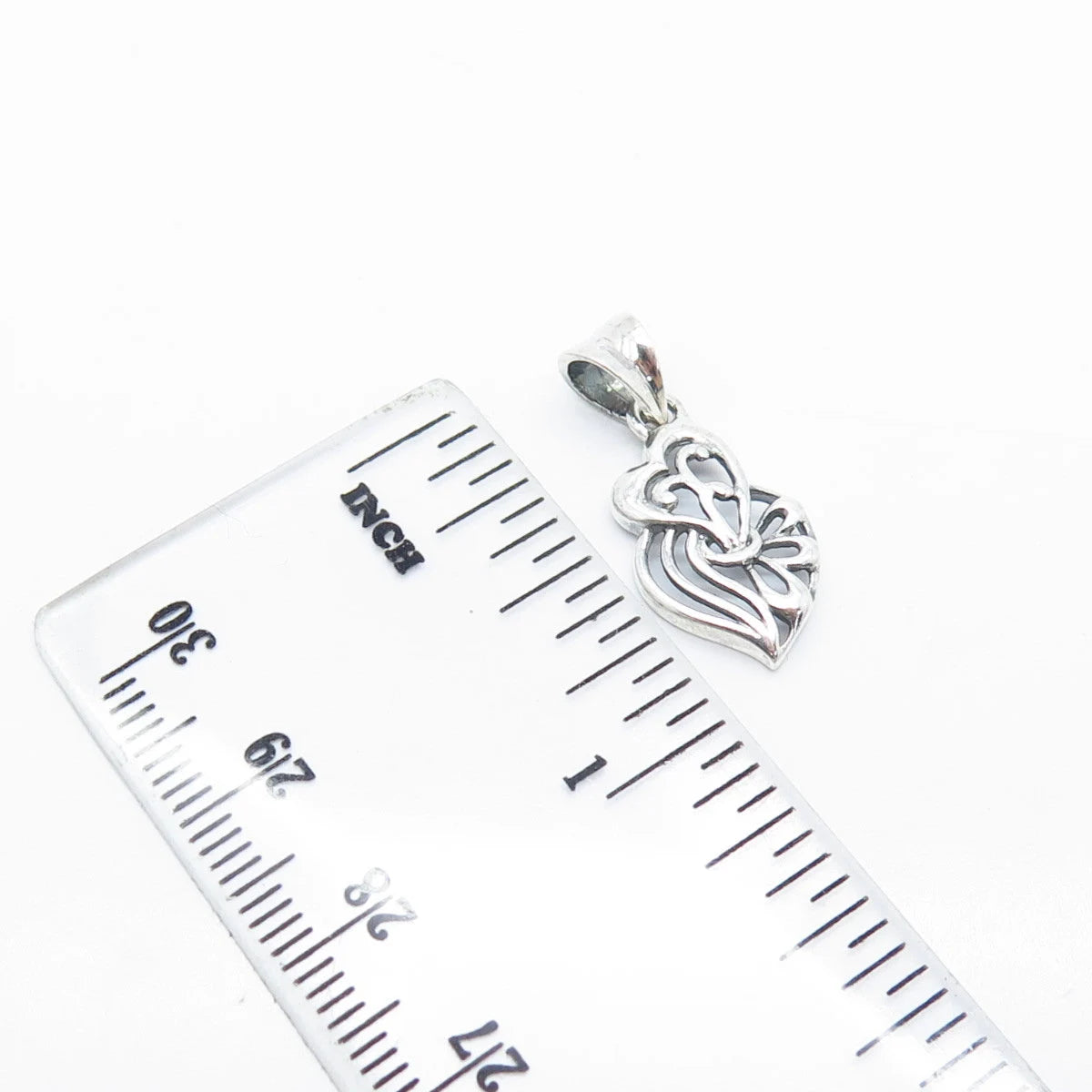 925 Sterling Silver Vintage Ornate Double Heart Charm Pendant