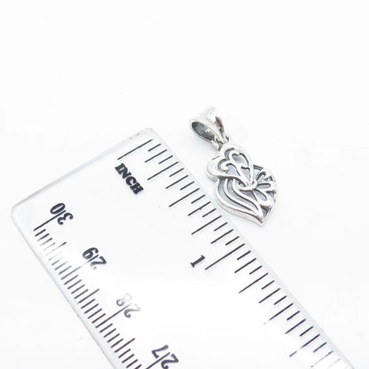 925 Sterling Silver Vintage Ornate Double Heart Charm Pendant