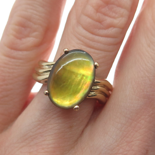 925 Sterling Silver Gold Plated Vintage Real Doublet MOP Ring Size 6