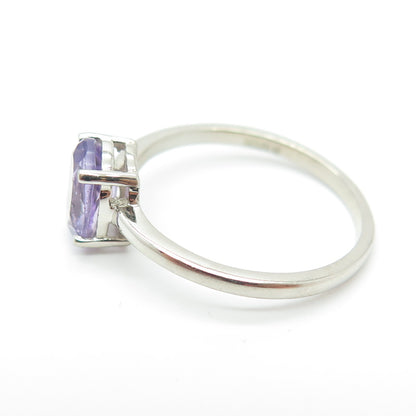 DAZZLERS 925 Sterling Silver Real Oval-Cut Amethyst Ring Size 7