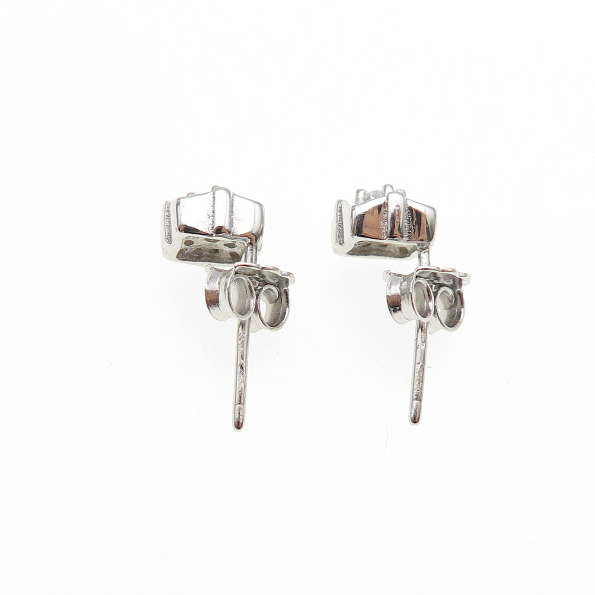 925 Sterling Silver Round-Cut C Z Square Stud Earrings