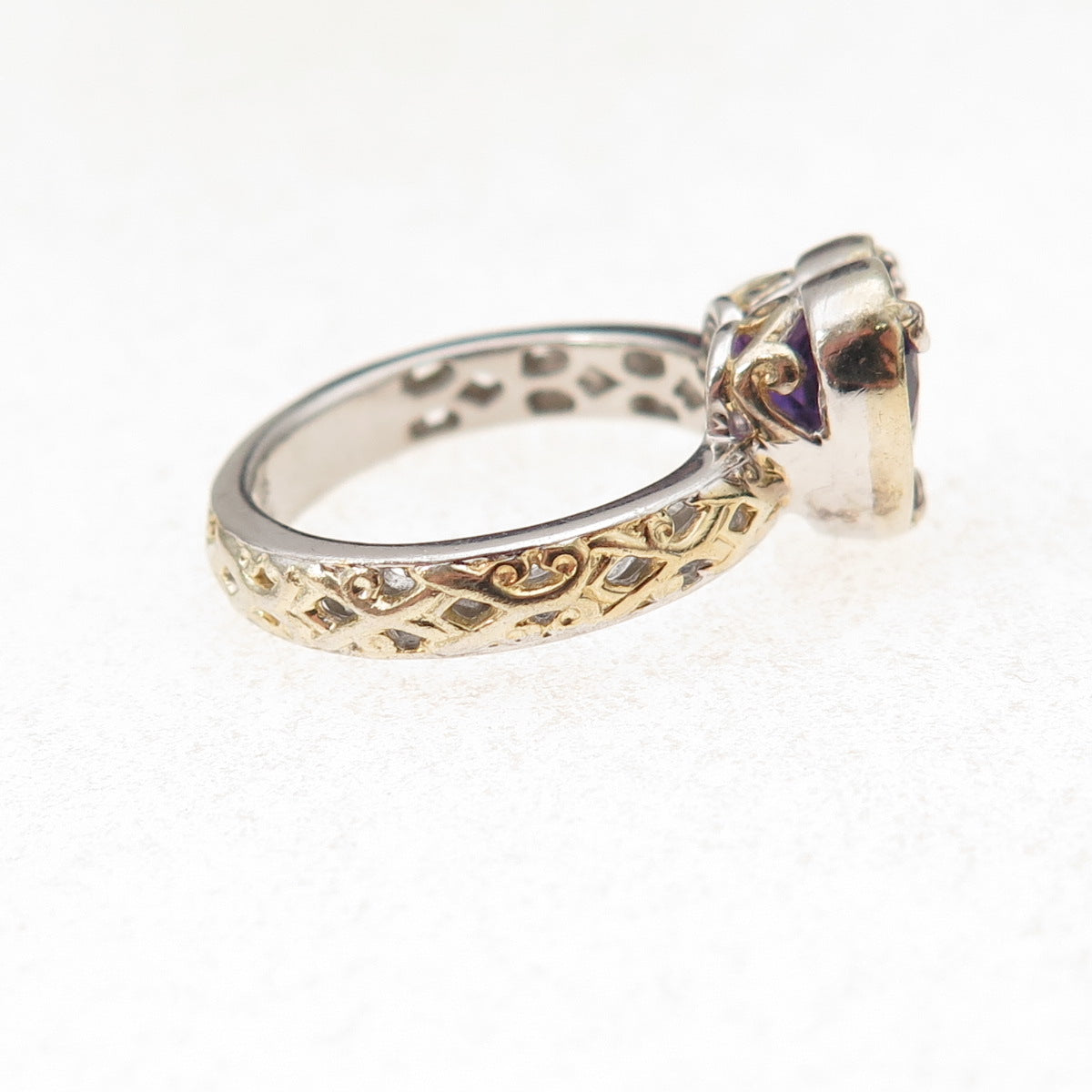 Michael Valitutti Gems En Vogue Sterling 2-Tone Amethyst Heart Ring Size 5.25