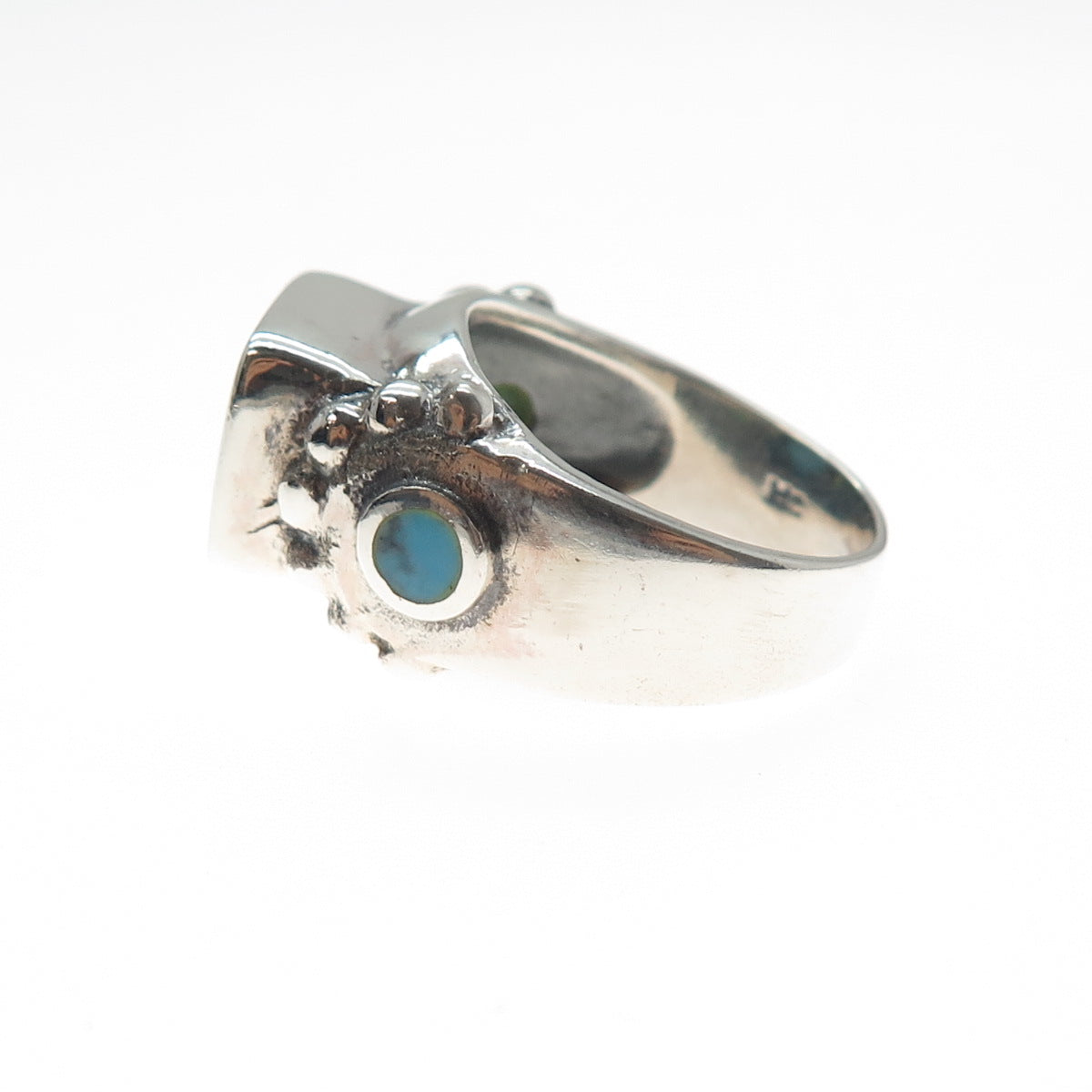 925 Sterling Silver Vintage Real Turquoise Modernist Ring Size 8.5