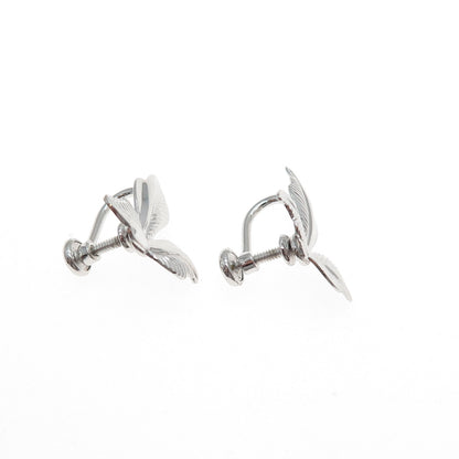 VAN DELL 925 Sterling Silver Antique Art Deco Floral Leaf Screw Back Earrings