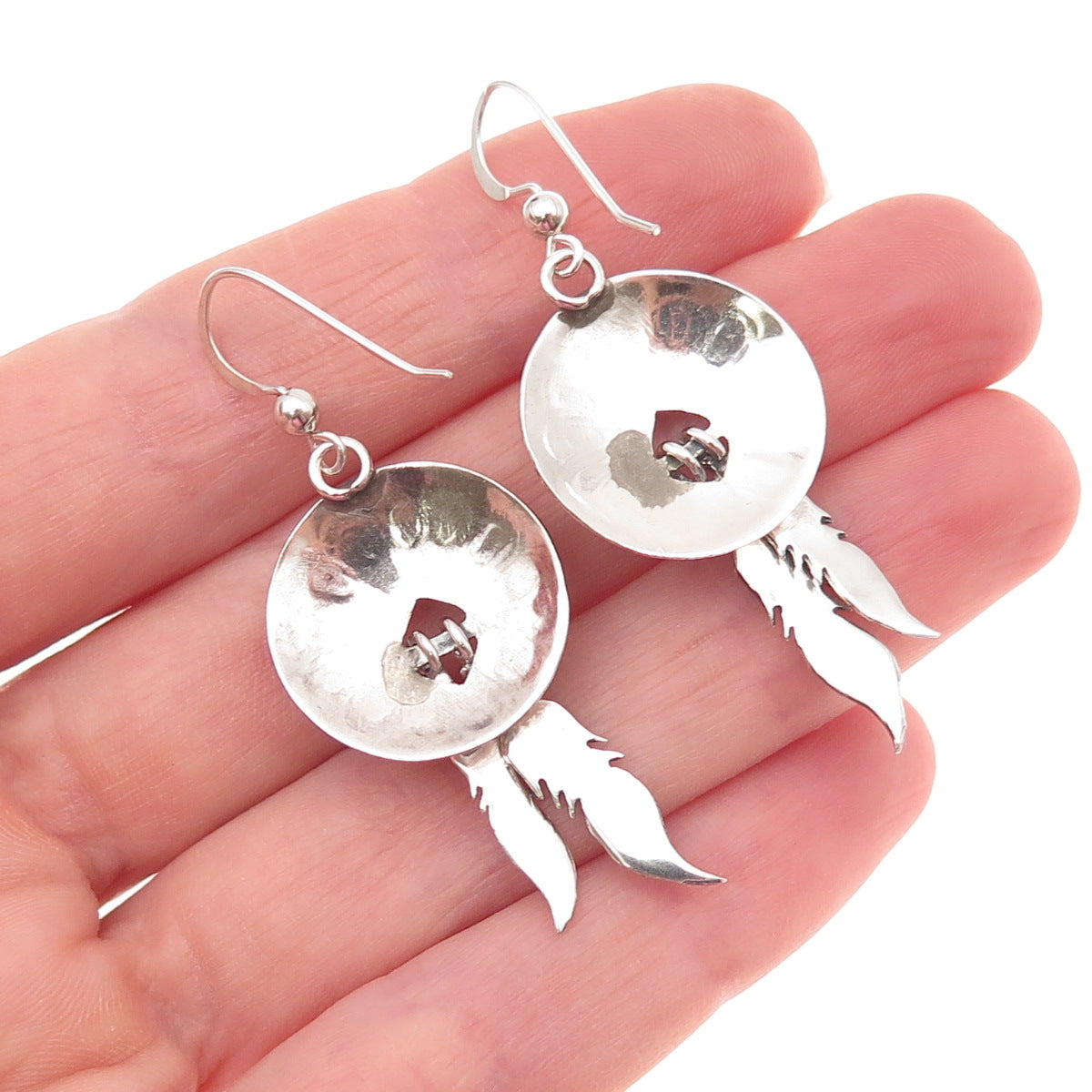 Old Pawn Sterling Silver Vintage Southwestern Turquoise Feather Dangle Earrings