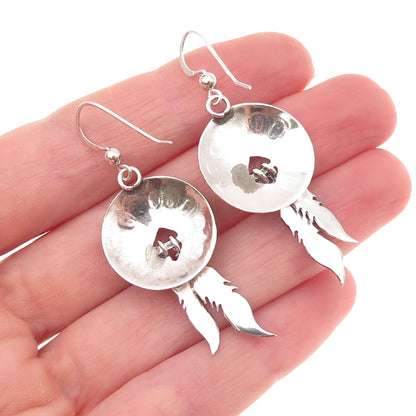 Old Pawn Sterling Silver Vintage Southwestern Turquoise Feather Dangle Earrings