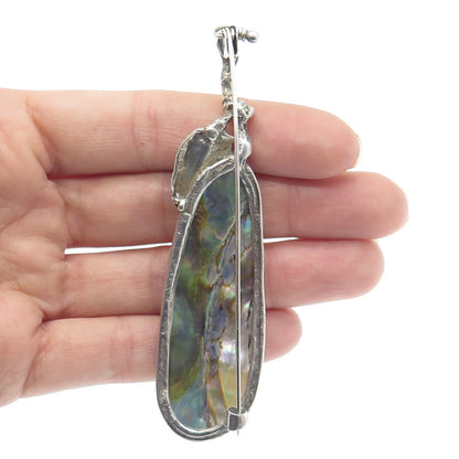 925 Sterling Silver Vintage SP Poland Real Abalone Shell Modernist Floral Brooch