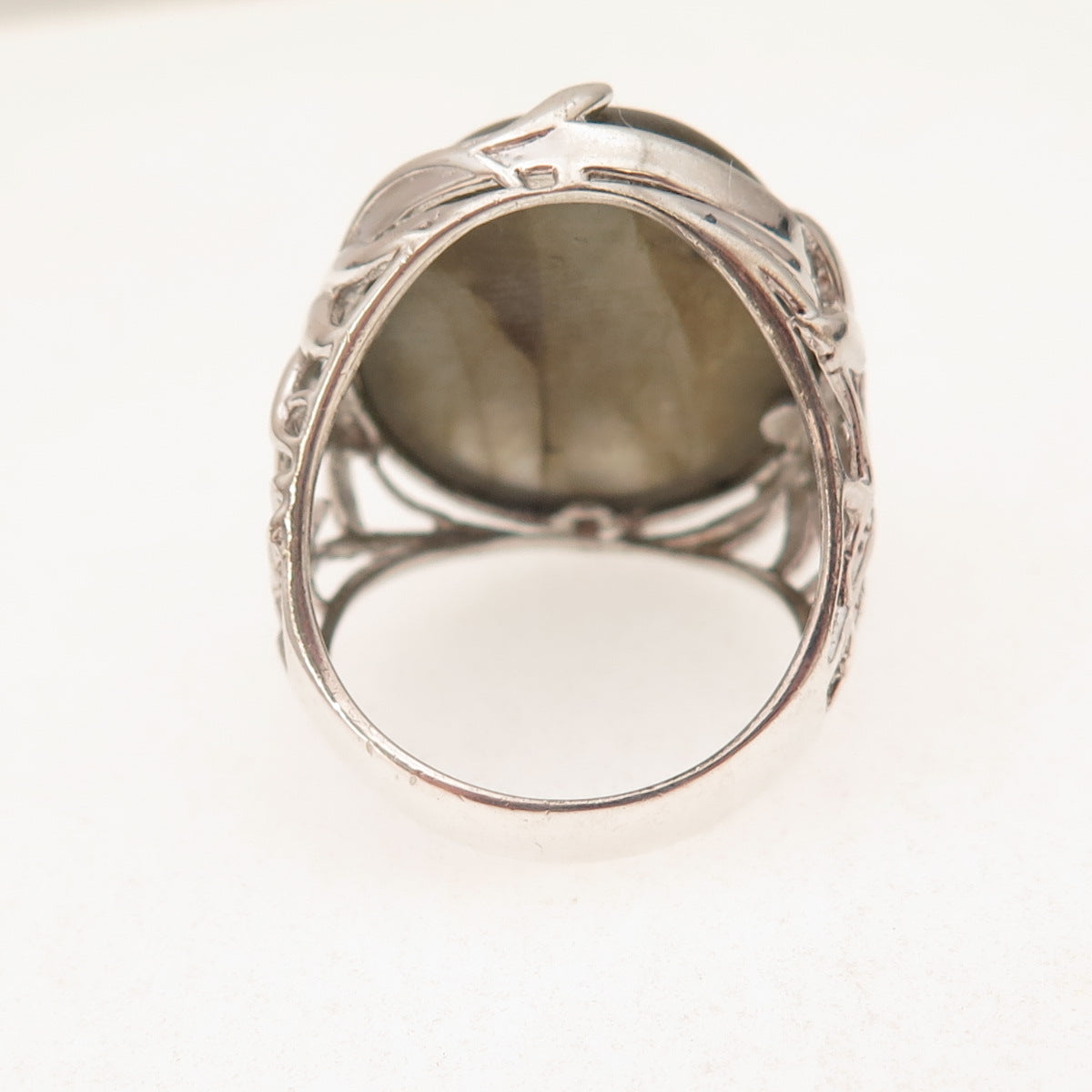 925 Sterling Silver Real Labradorite Floral Ring Size 8.25