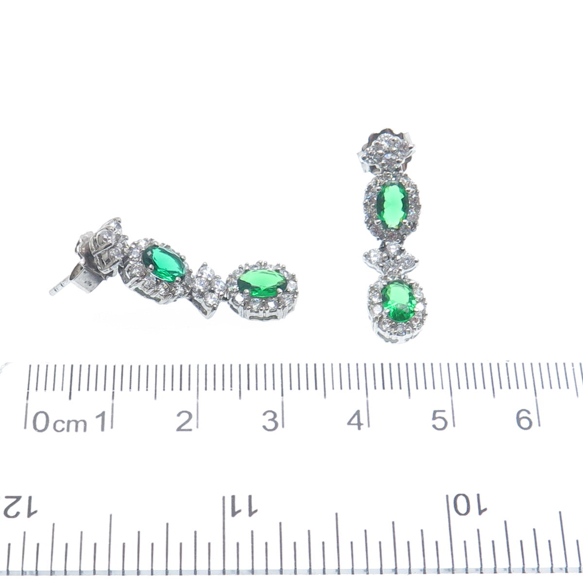 925 Sterling Silver Oval-Cut Green & Round-Cut White C Z Dangle Earrings