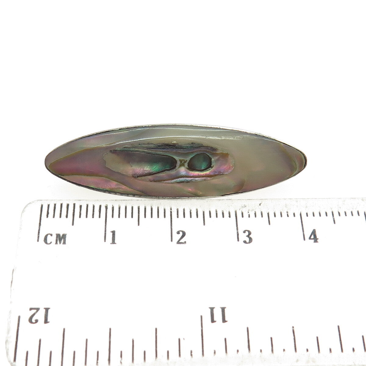 925 Sterling Silver Antique Art Deco Real Abalone Shell Oxidized Pin Brooch