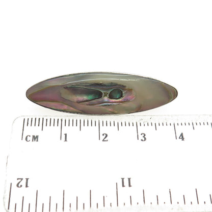 925 Sterling Silver Antique Art Deco Real Abalone Shell Oxidized Pin Brooch