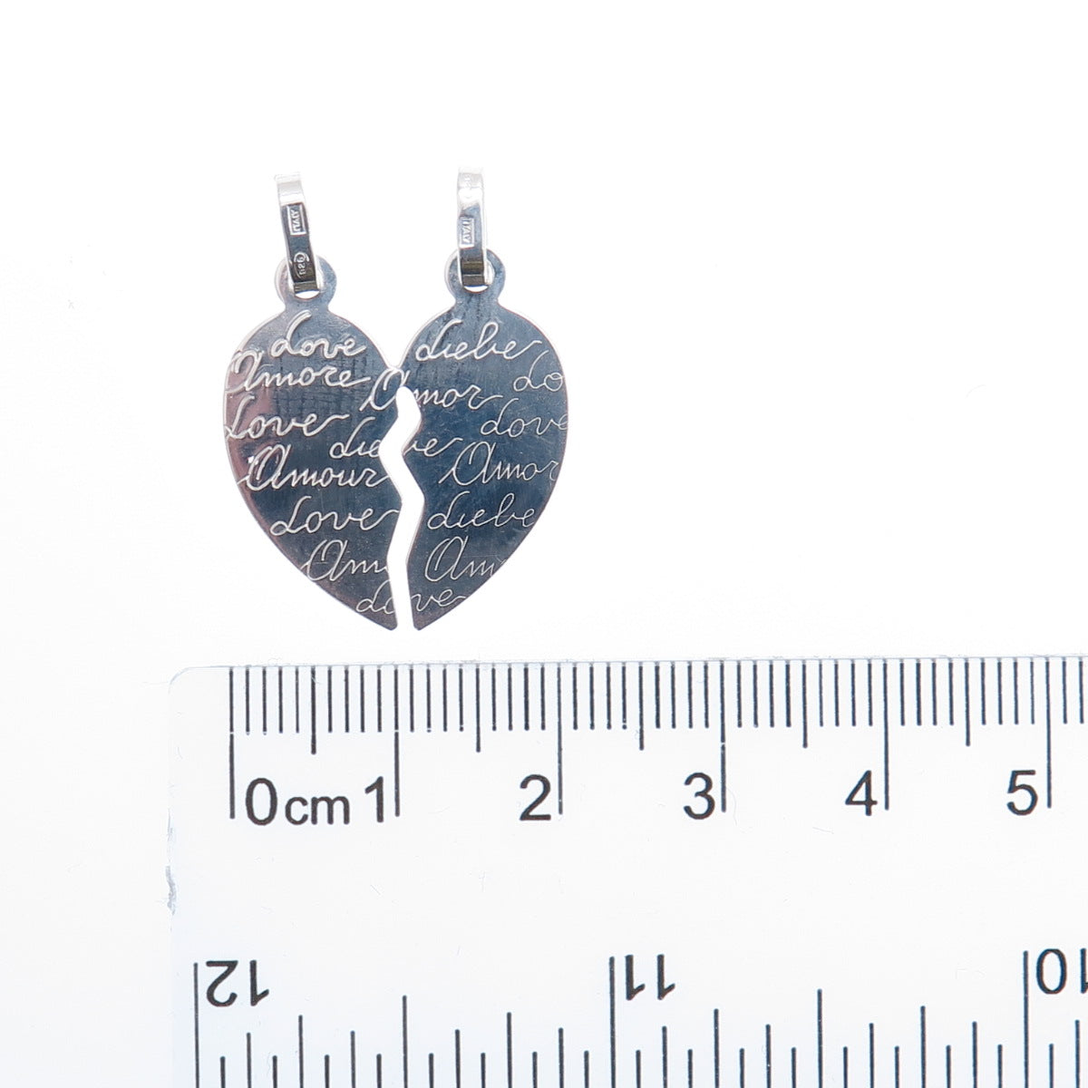 925 Sterling Silver Italy Love Amour Liebe 2-Piece Breakable Heart Pendant